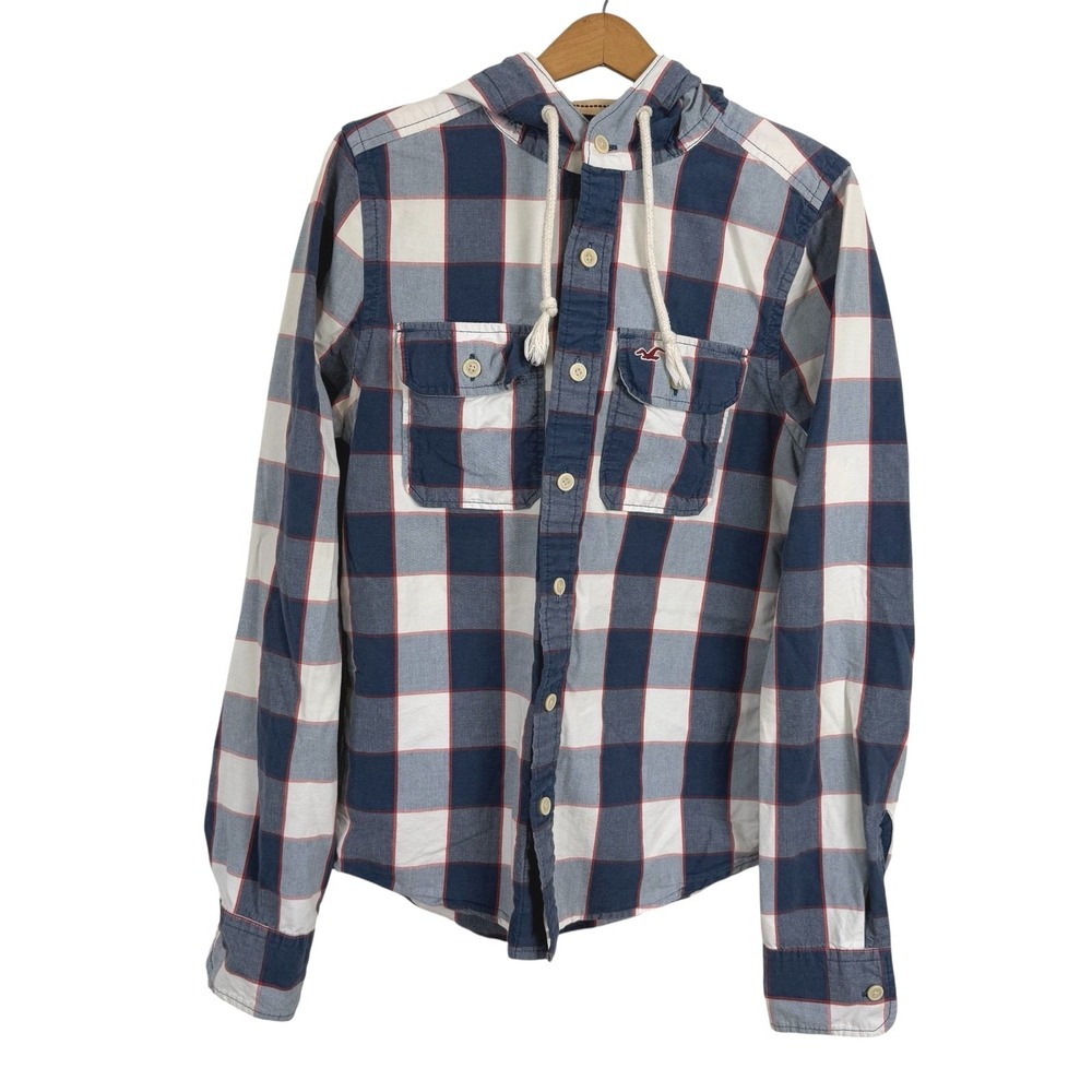 Hollister Men Shacket Hoodie Jacket Medium Plaid Retro Hipster Preppy‎ Outdoors